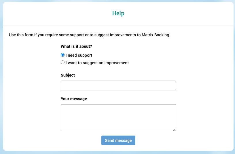 The standard help option that can send a simple message to the administrator