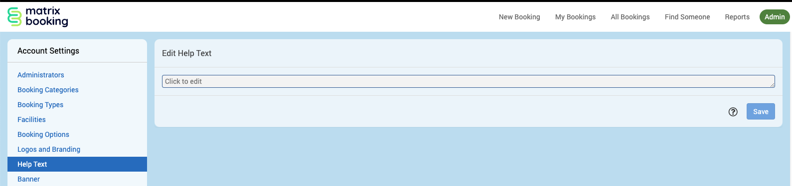 The help text screen with the edit help text section highlighted