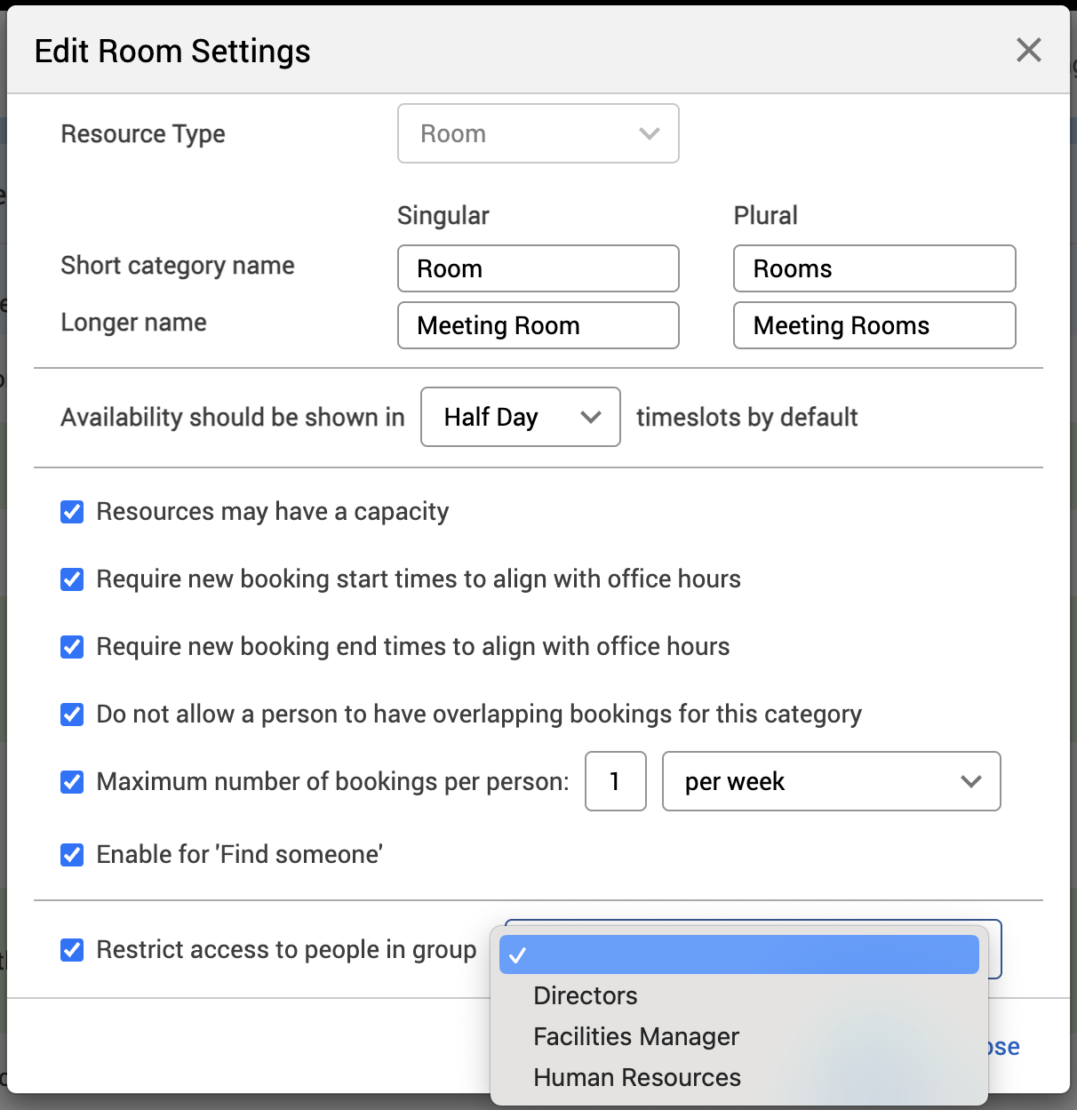 Group down-down list with example groups added
