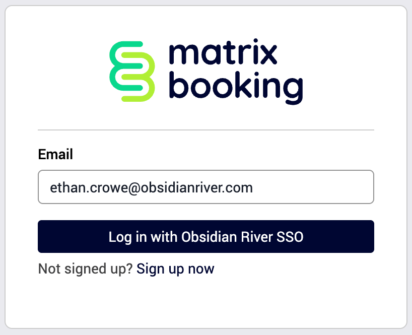 The Matrix Booking single sign-on login screen with the Log in with SSO button