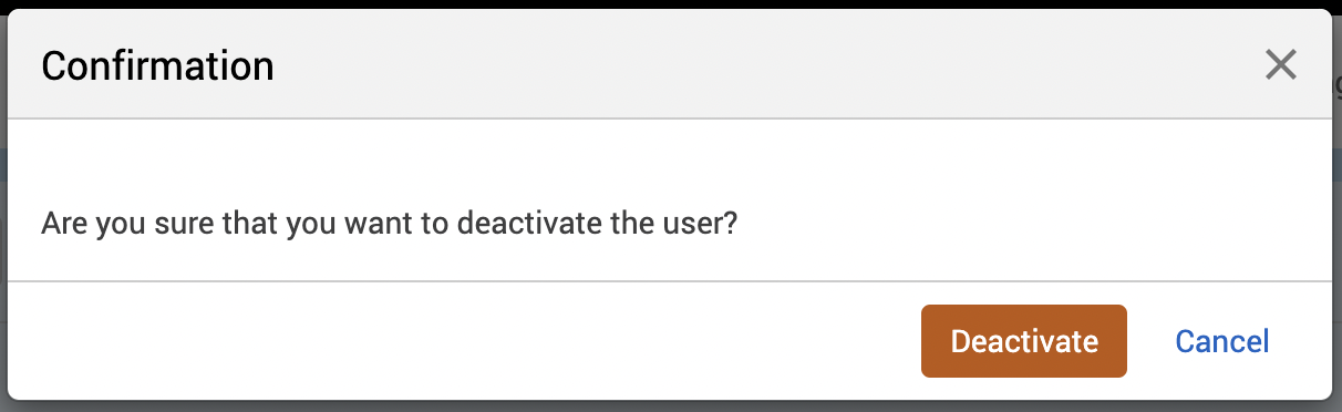 The confirmation pop-up with the deactivate button highlighted