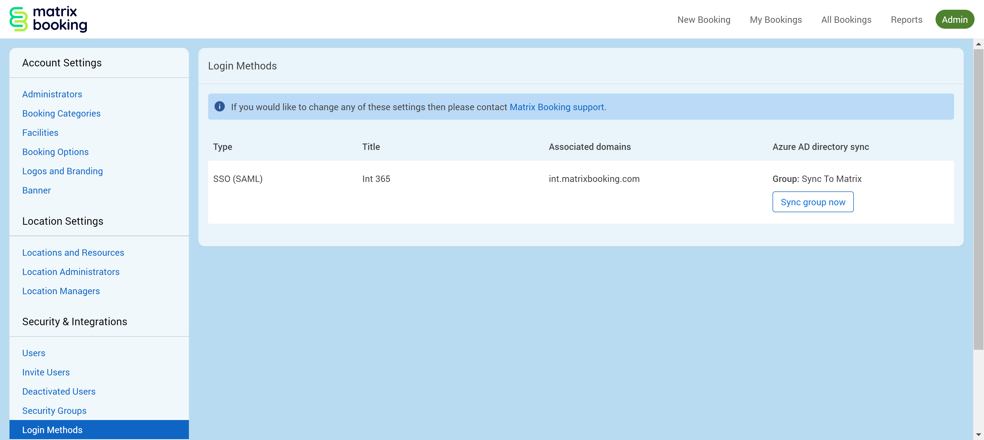 The Login Methods screen with SSO available as a login method
