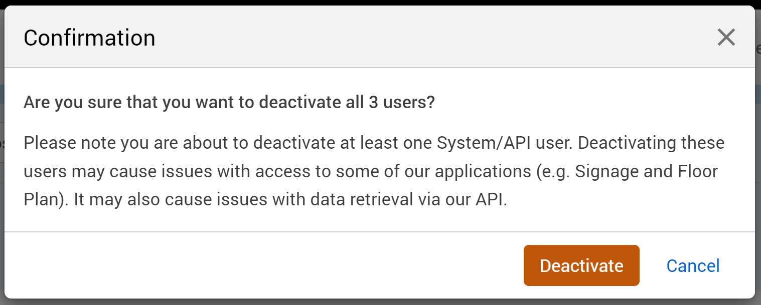 The confirmation pop-up with a warning message and the deactivate button highlighted