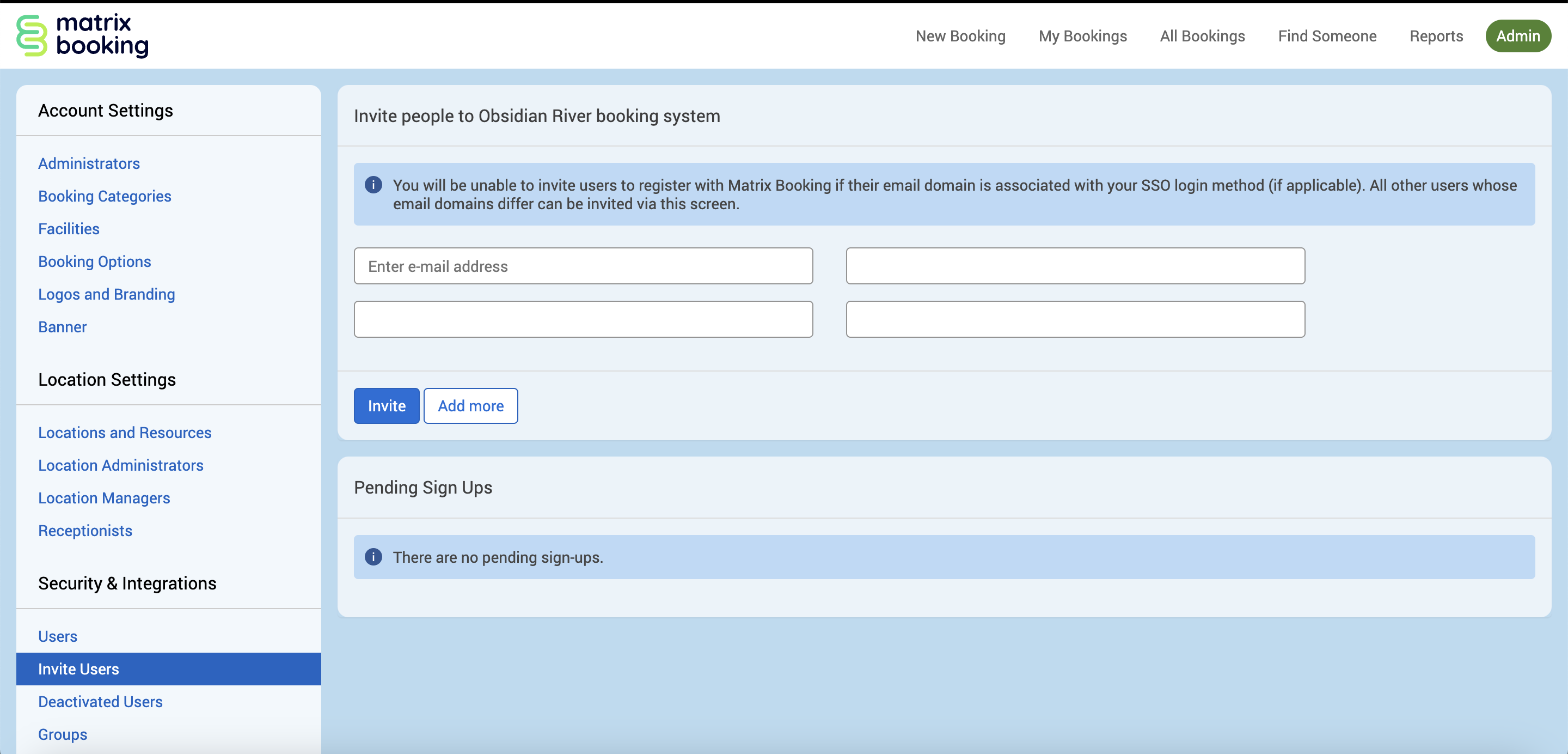 The Invite Users screen