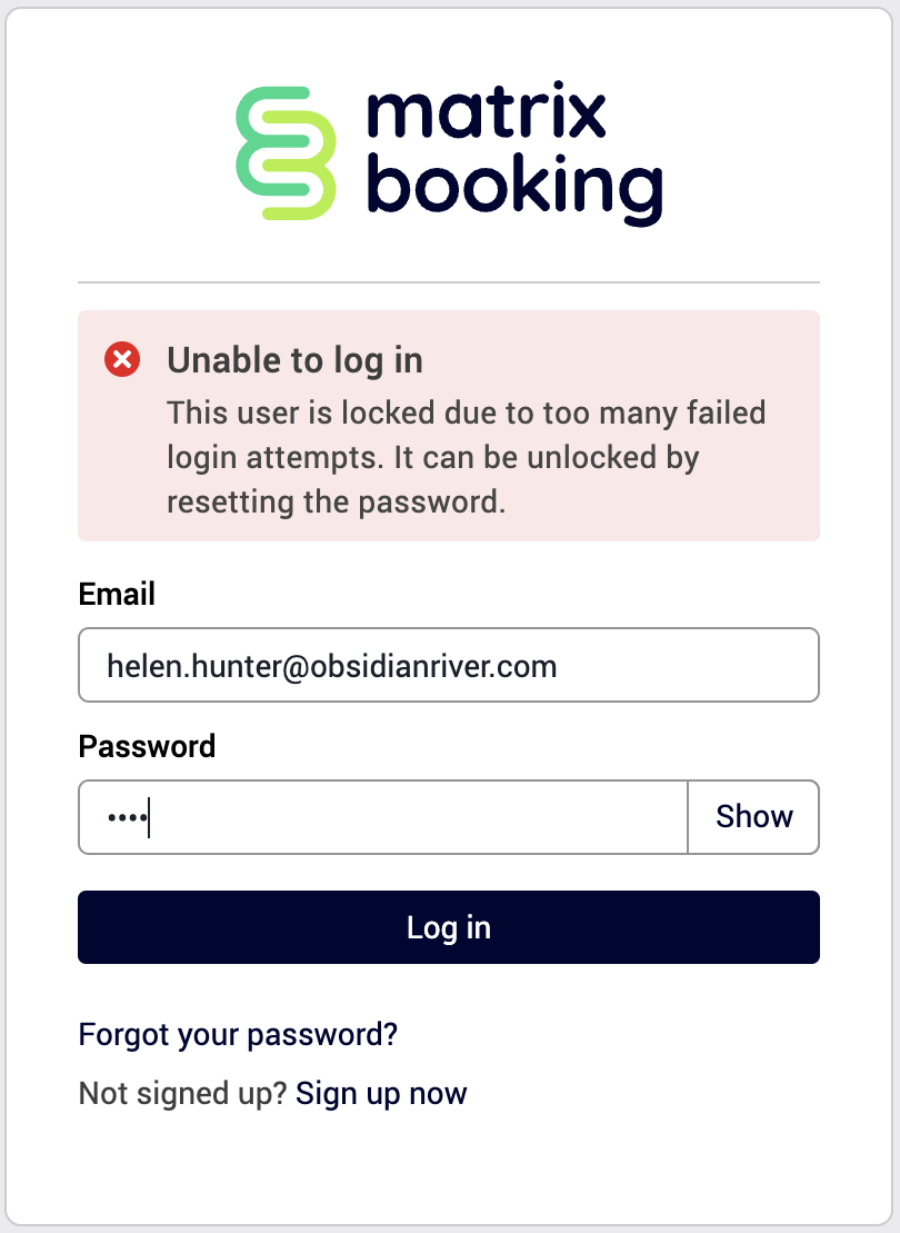 The Login screen with the unable to log in error message stating you could not be logged in with those credentials