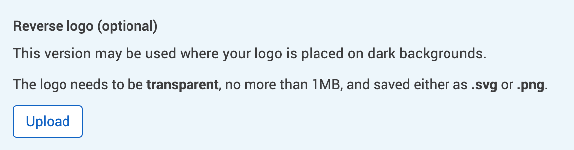 The reverse logo section highlighting the upload button