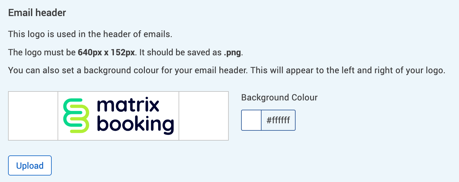 The email header section with the upload button highlighted