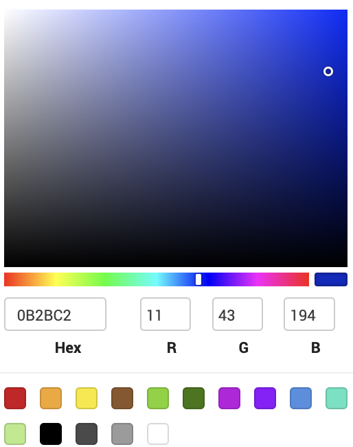 The colour mixer with colour slider bar set to blue
