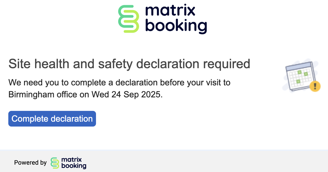Example declaration reminder email.