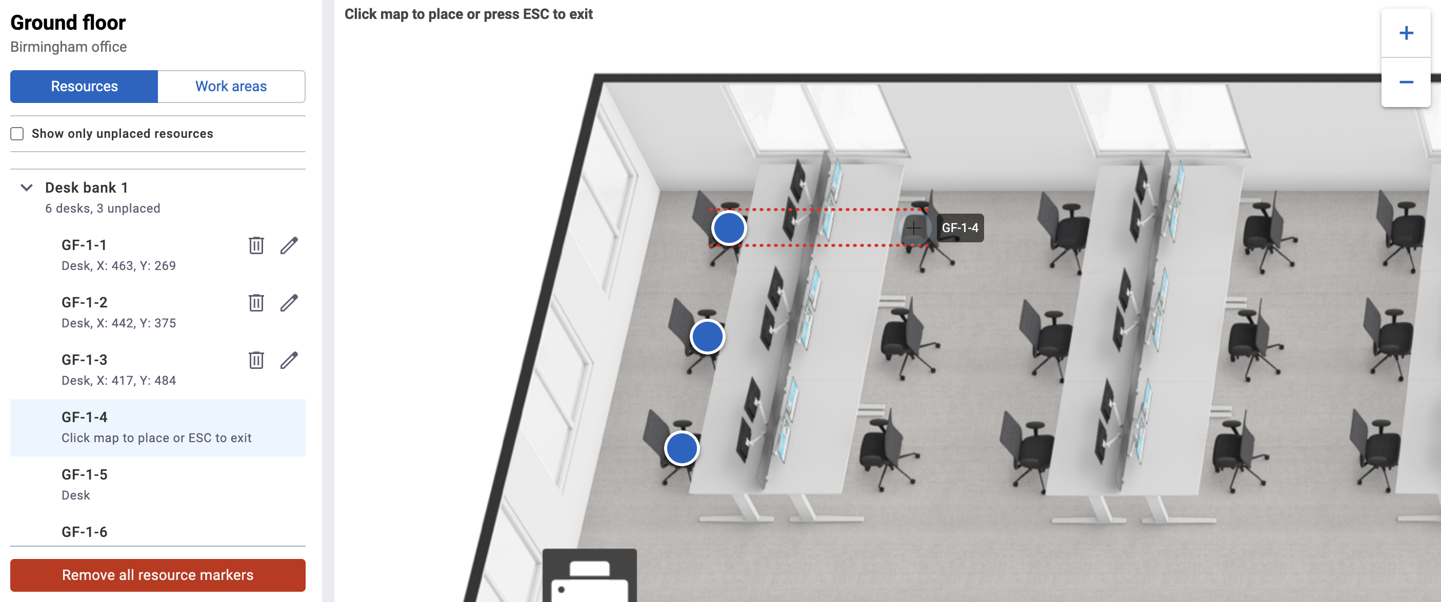 Resource markers with the alignment lines shown on an example floor plan.