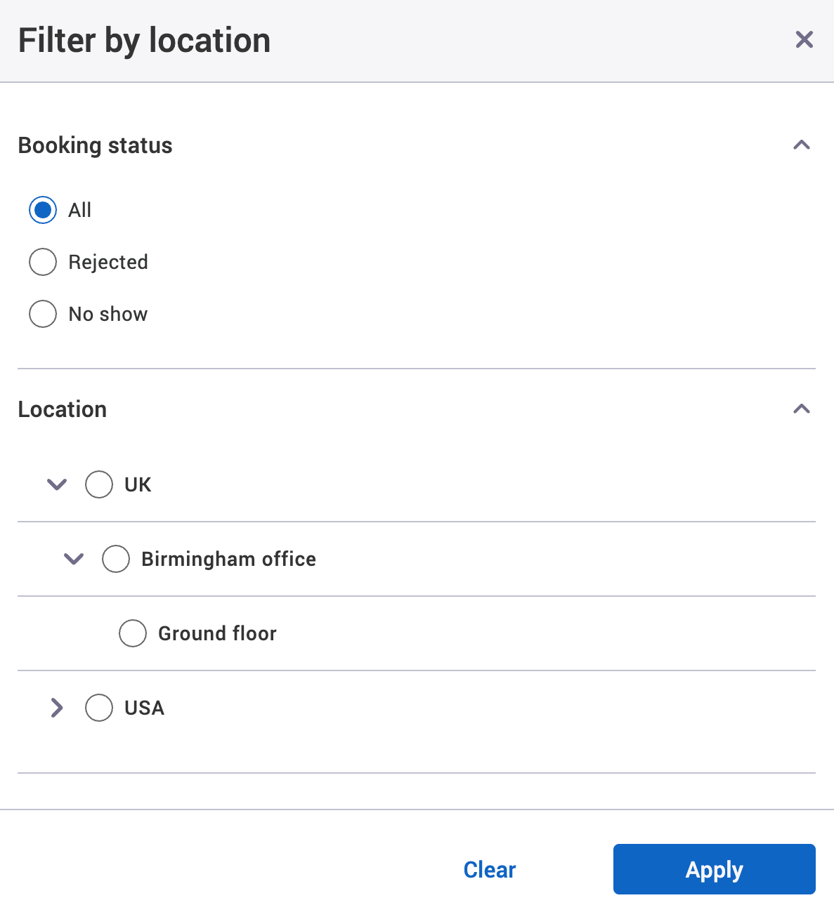 Cancelled tab filter pop-up.