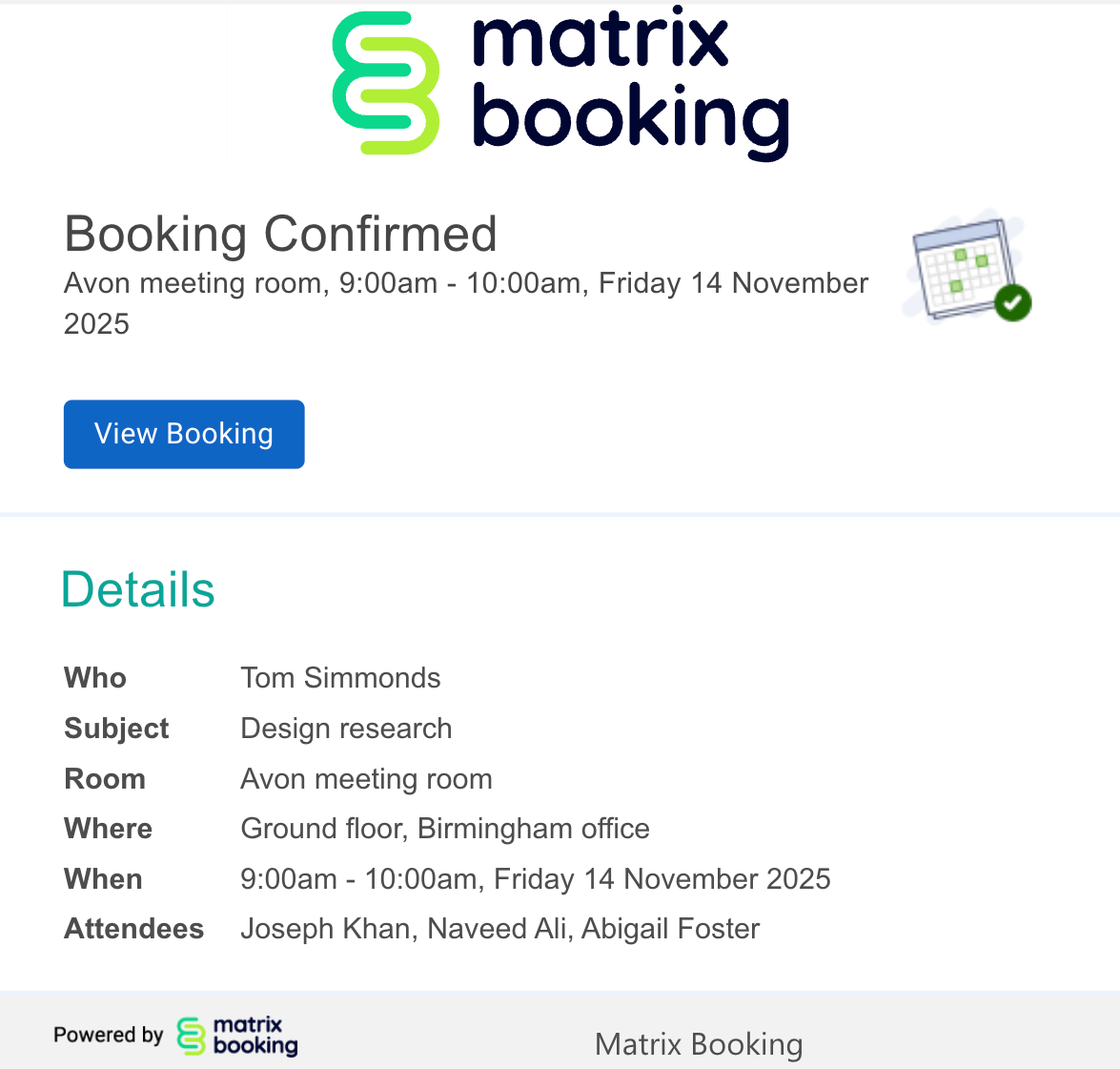 Example booking confirmed email.