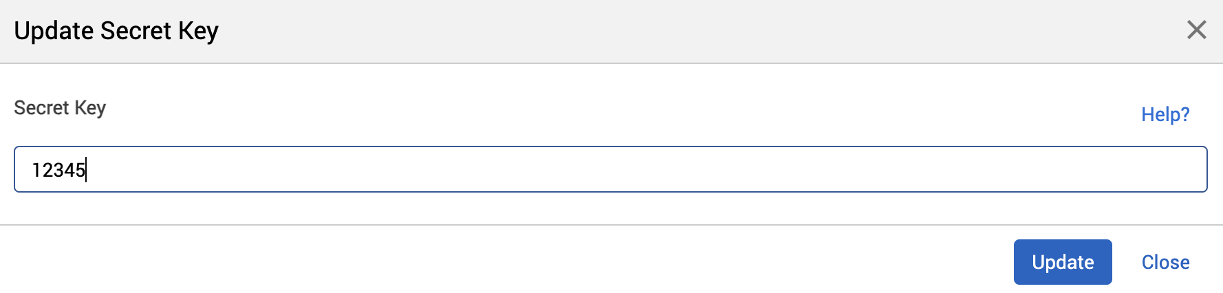Update secret key pop-up.