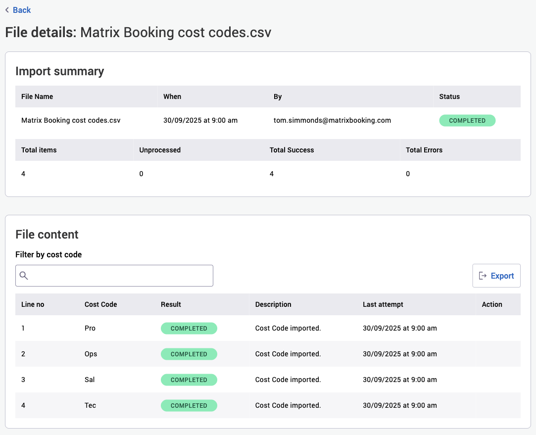 Example file on the file details screen.