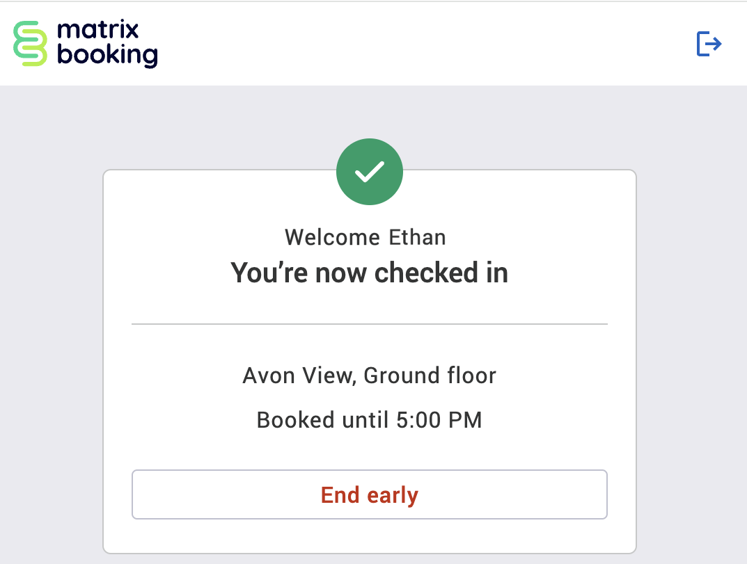 Check-in success message via frictionless check-in, with the end early button.