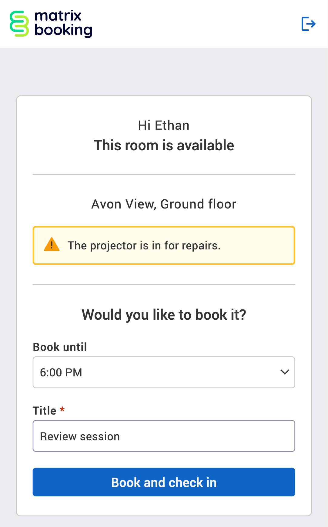 Frictionless check-in page with an alert displayed and a title required.