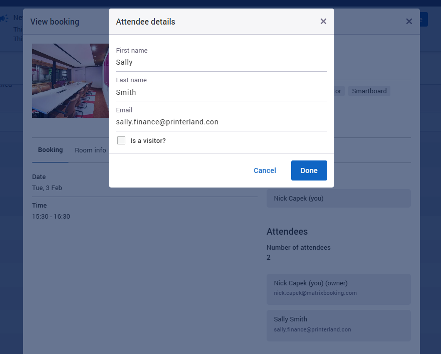 Attendee details dialog.