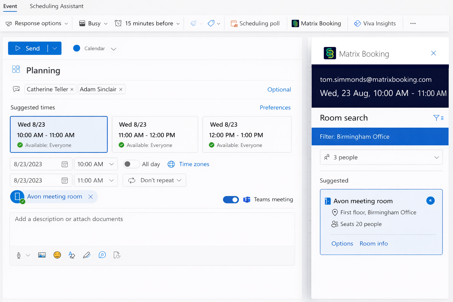 Matrix Booking's Microsoft 365 add-in.