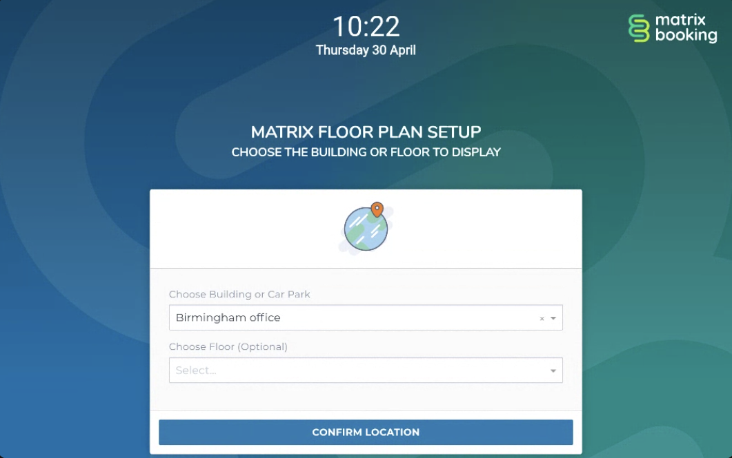 Choose building or car park setup screen.