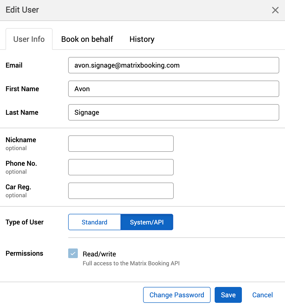 Edit user dialog of an example system a.p.i. user.
