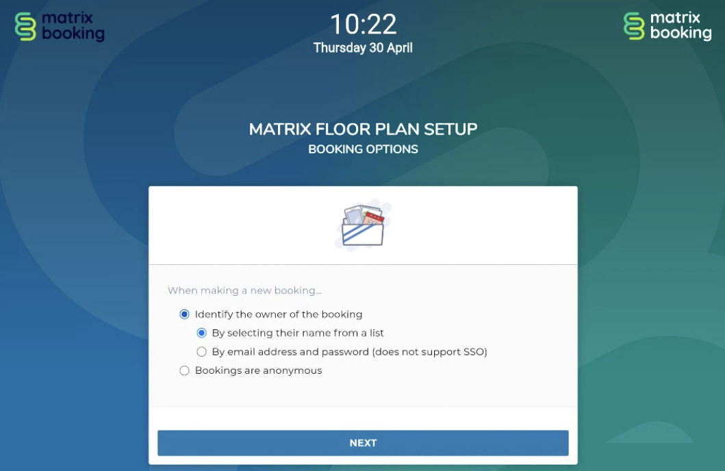 Booking options page.