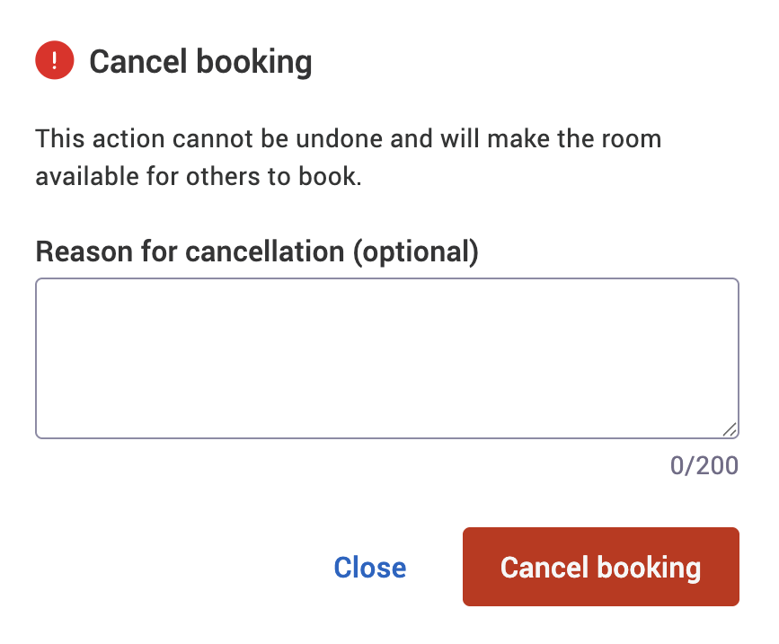 Cancel booking warning dialog.