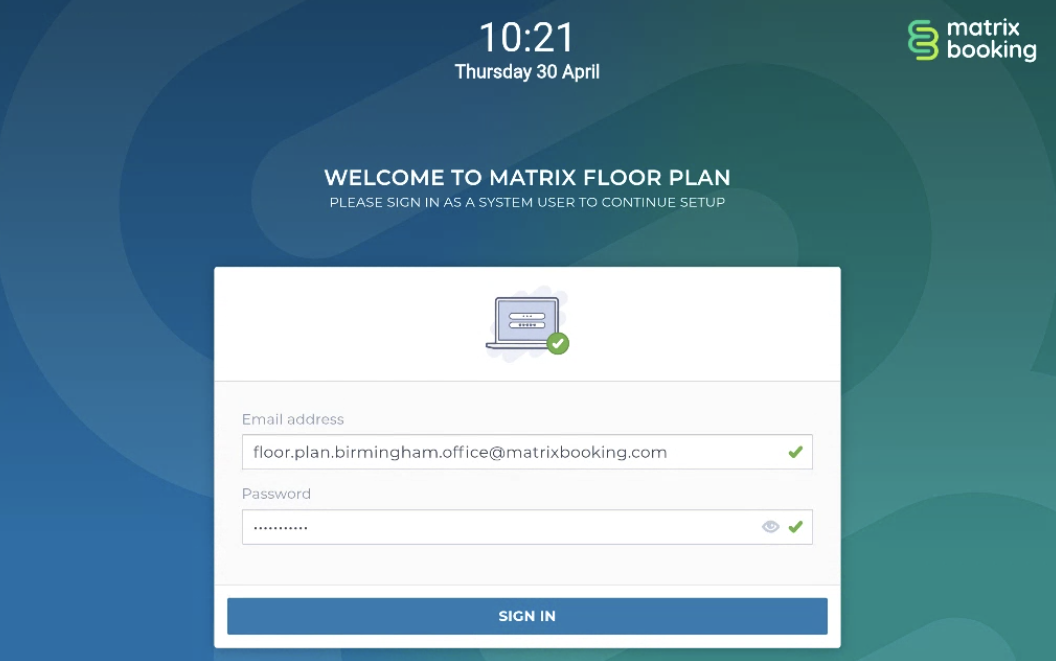 Floor plan app log in screen.