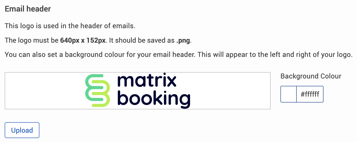 Email header section of the logos and branding screen.