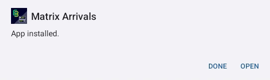 Arrivals app installed dialog.
