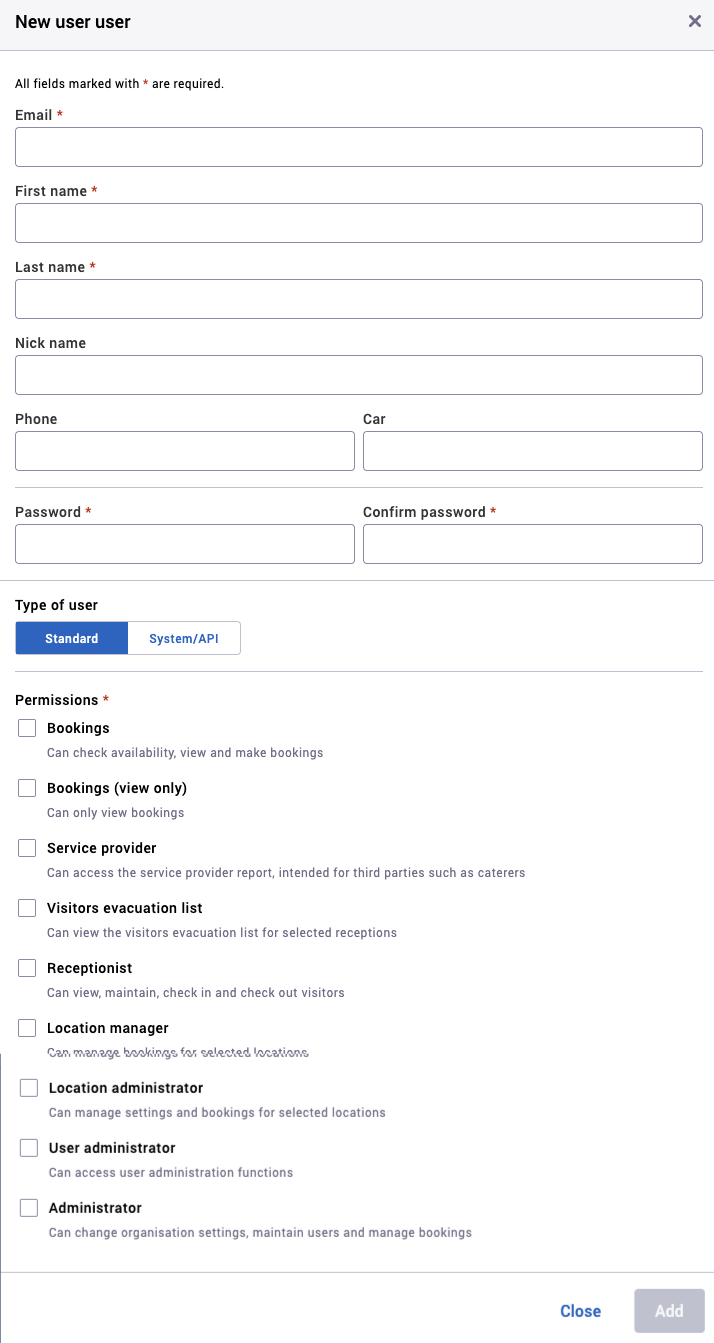 New user dialog.