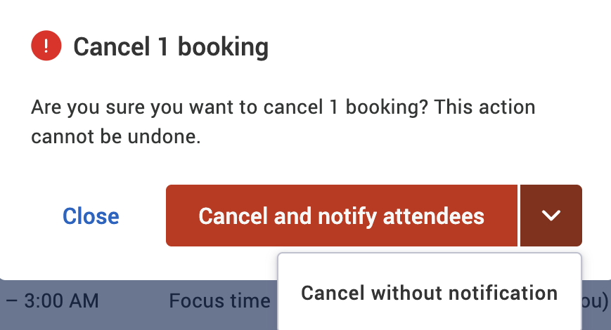 Cancel number bookings warning pop-up.