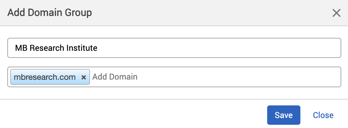 Add domain group with an example name and domain added.