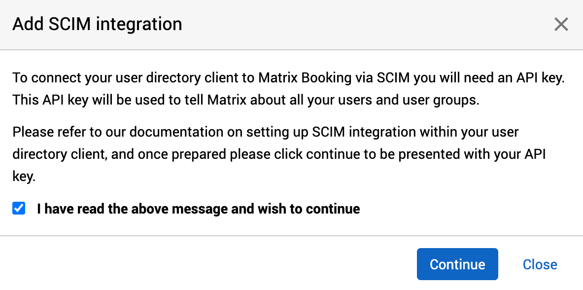 Add SCIM integration dialog.