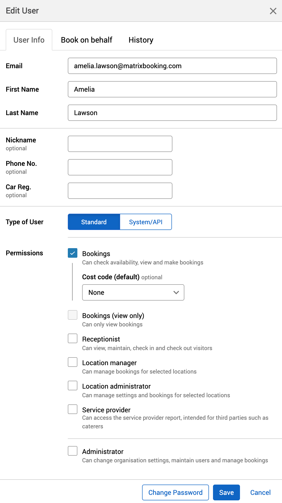 Edit user dialog of an example user.