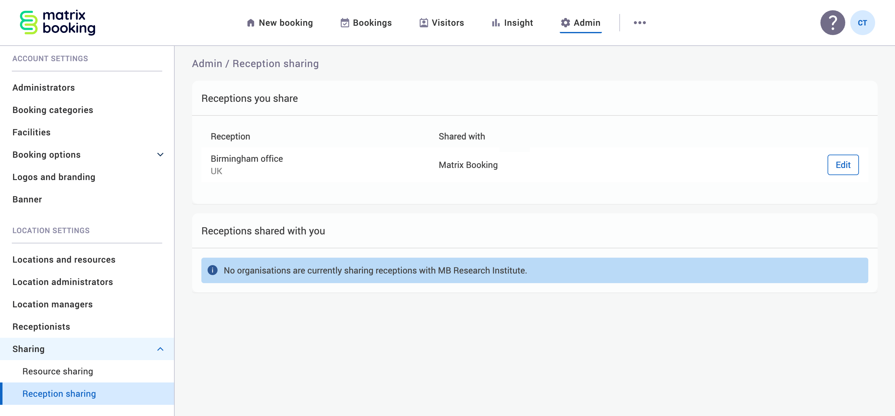 Reception sharing screen.