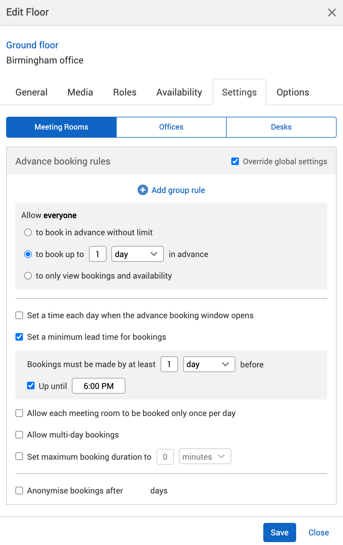 Lead time setting switched on.