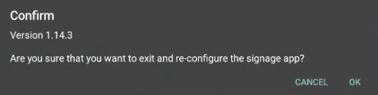 Reconfigure app dialog with version number.