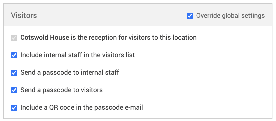 Visitors section of the Settings tab.