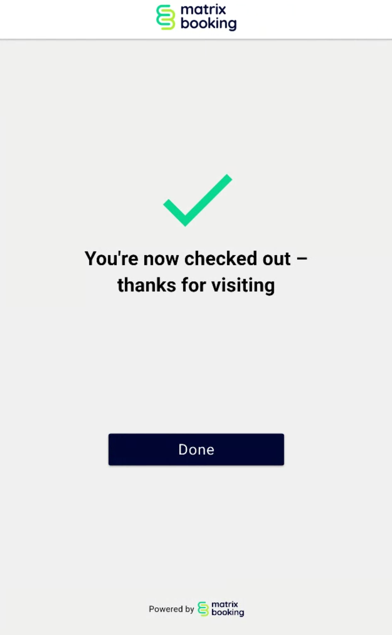 Welcome app checkout complete screen.