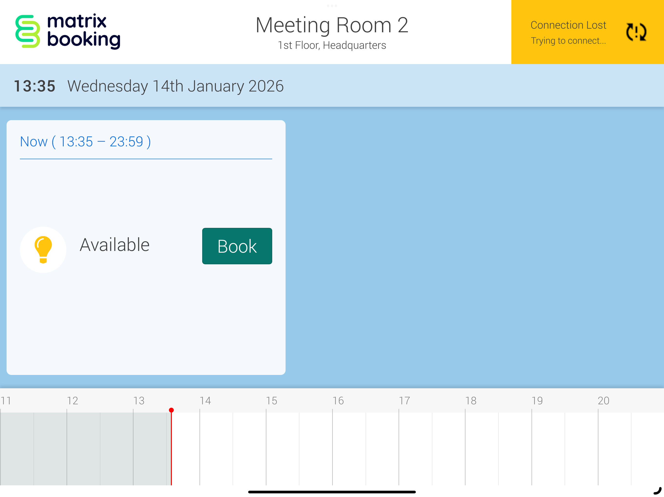 Connection lost warning message on signage app.