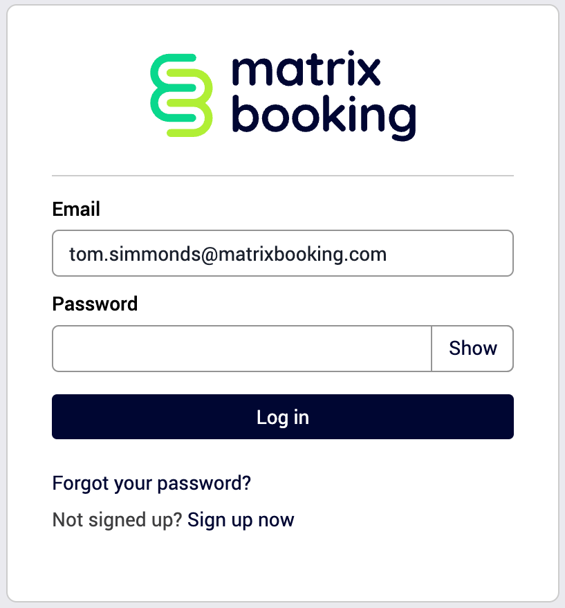 Manual Matrix Booking login option only