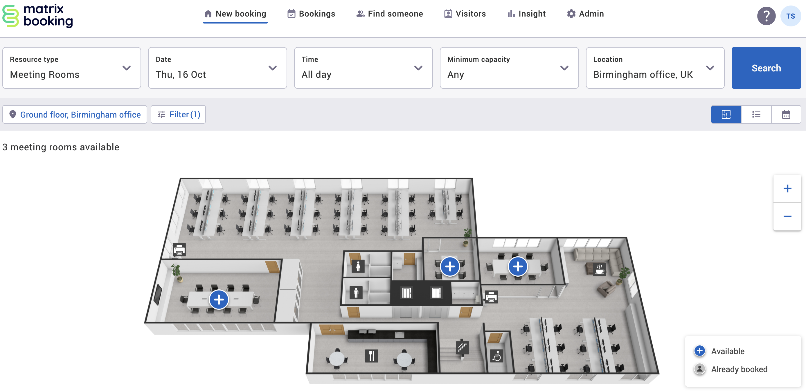 Floor plan view of new booking screen.