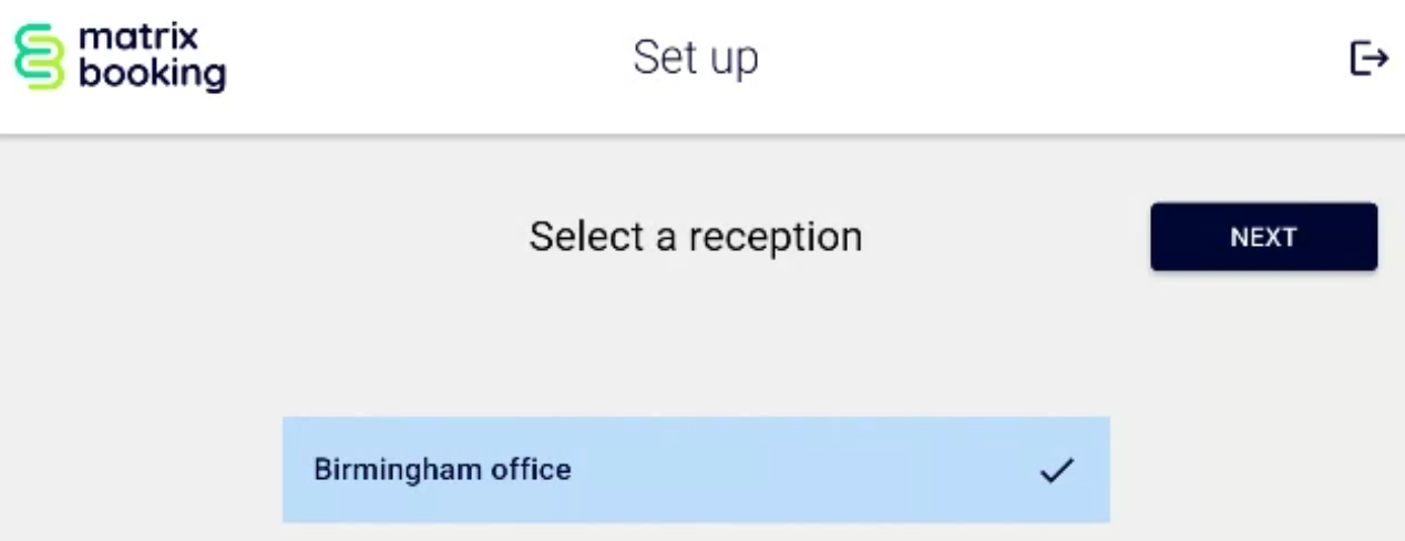 Welcome app select a reception screen.