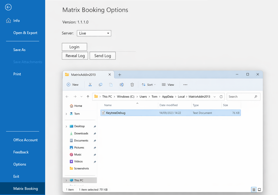 A file explorer showing the log file.
