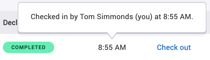 Hover over pop with example check-in message.