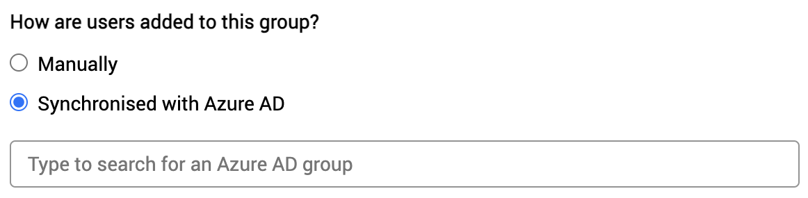 The How are users added to this group section in the Add group pop-up.