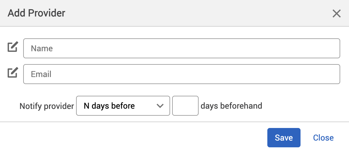 Add provider pop-up.