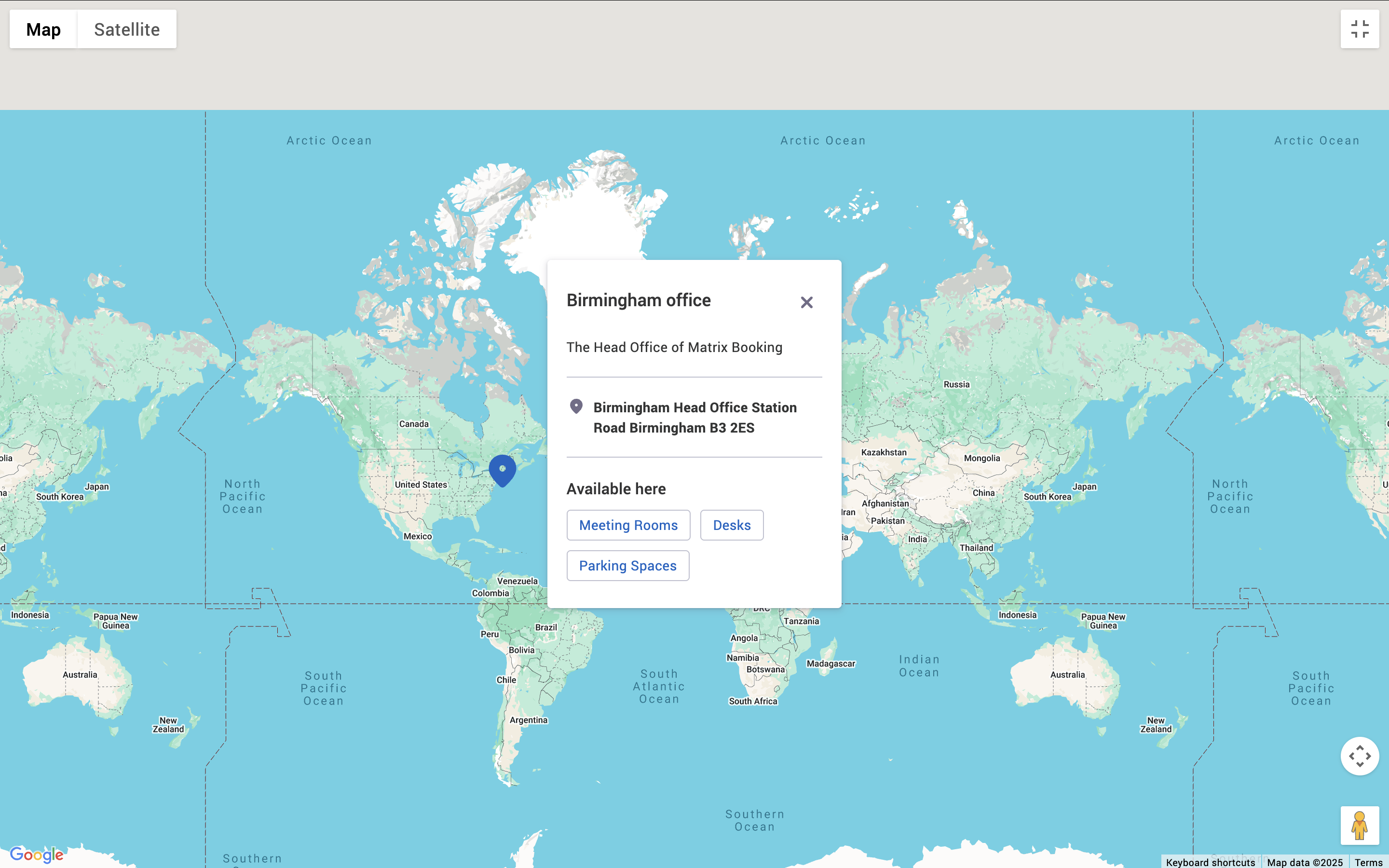 Example building details pop-up on a zoomed in map.