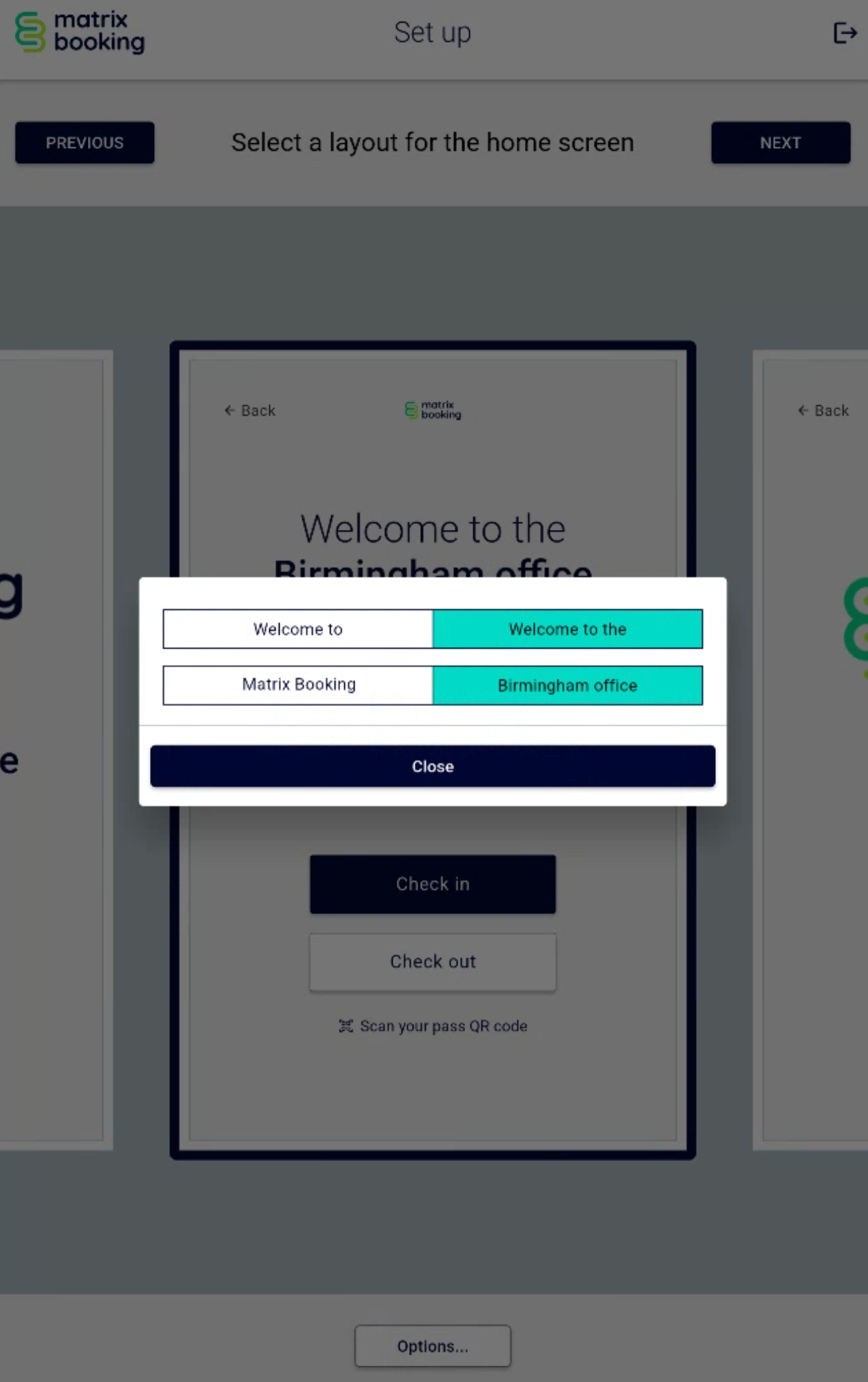 Welcome app home screen layout screen.