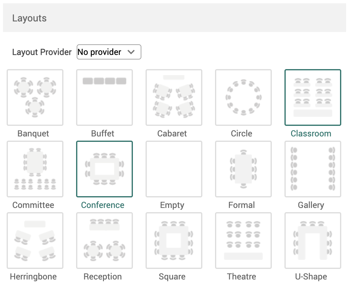 Full list of layouts available in the edit resource pop-up.